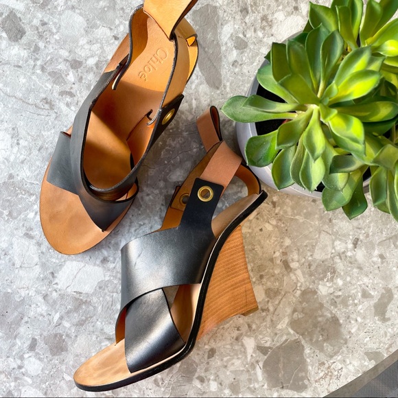 Black Chloe kris cross wedges